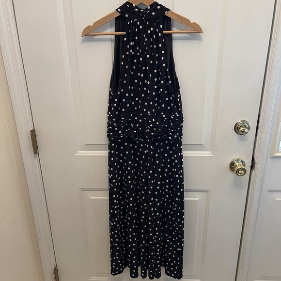 Evan Picone Black White Polka Dot V-neck Midi Dress Womens 8 - Picture 6 of 7